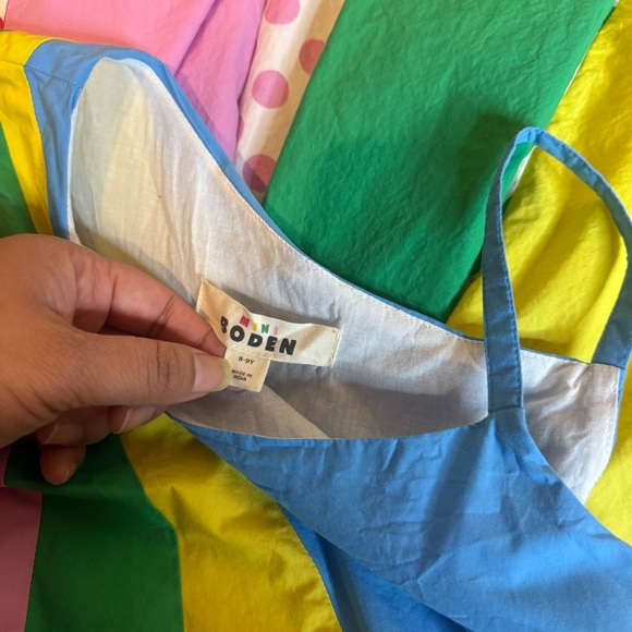 Mini Boden Polkadot Striped Rainbow One Shoulder Woven Dress - Picture 4 of 8